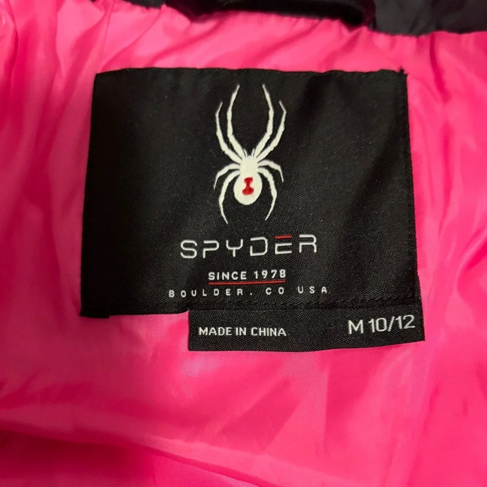 Spyder Puffer Parka Jacket Boy Girl M 10-12 Black Pink Hood Long Warm Ski Snow